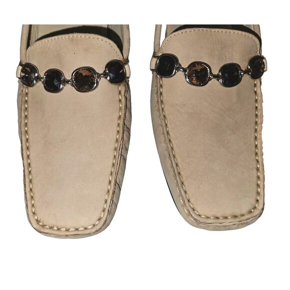 NWOB! Stuart Weitzman Suede Leather Driving Loafer Jeweled Women's Size 7.5 Tan - Picture 5 of 16